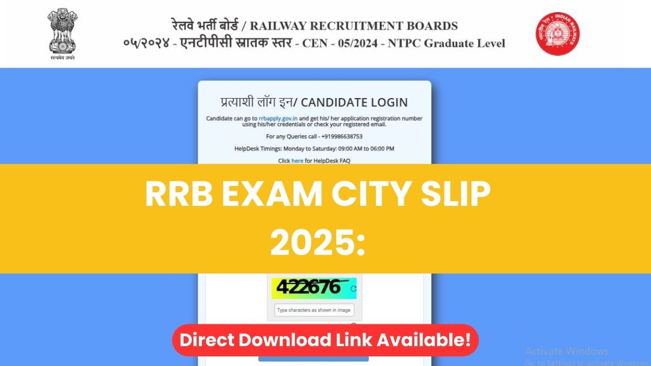 RRB Exam City Slip 2025: Direct Download Link Available!